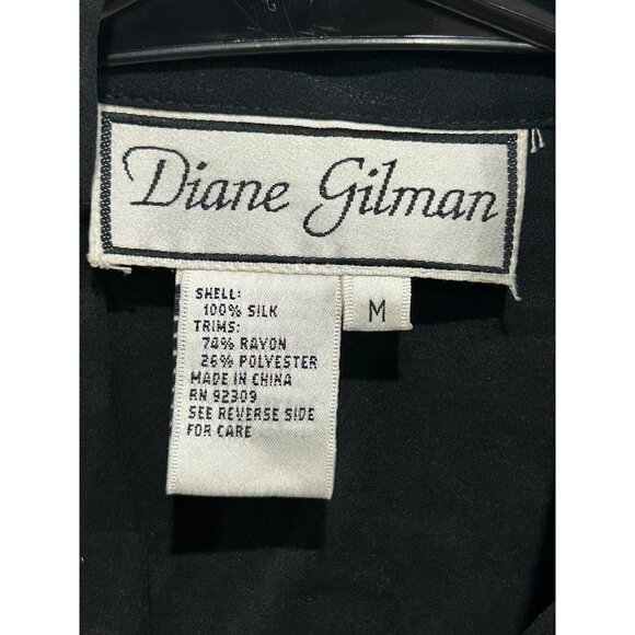 Diane Gilman Womens Black Gold Sequin Lace Silk Button-Up Shirt Sz Medium - Picture 5 of 9